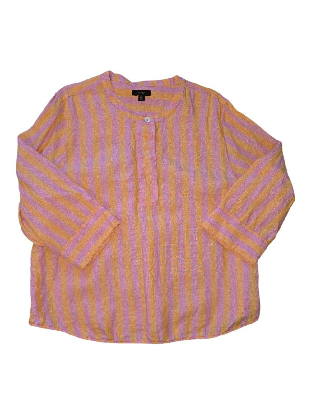 J.Crew Baude XXL linen tunic featuring a vibrant pink and orange vertical